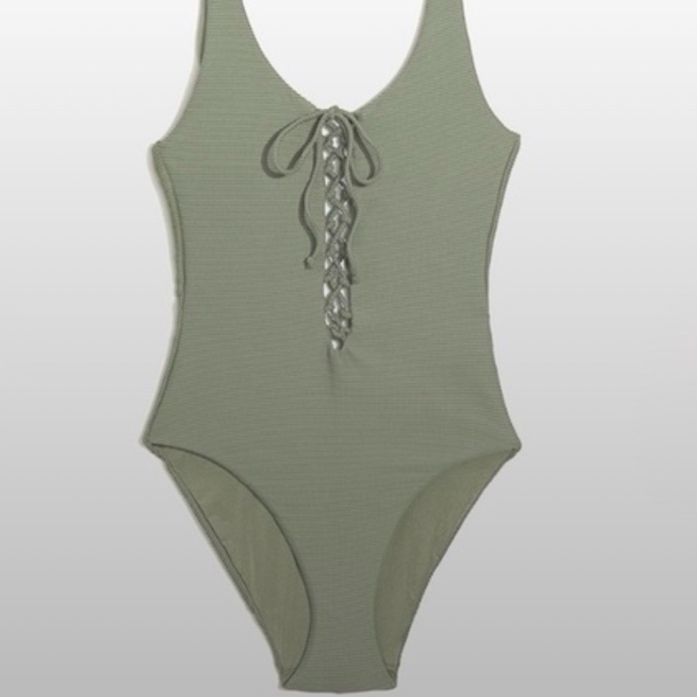 Onia Bridget Ribbed Olive Cutout One-Piece Swimsuit | Size S/P